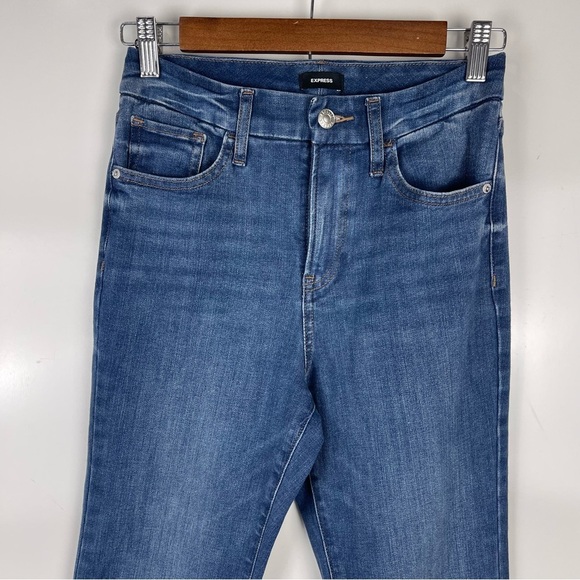 EXPRESS High Rise Flare Jeans Ultra Hyper Stretch Blue Women's Size Small 0 2 4 - Picture 3 of 9